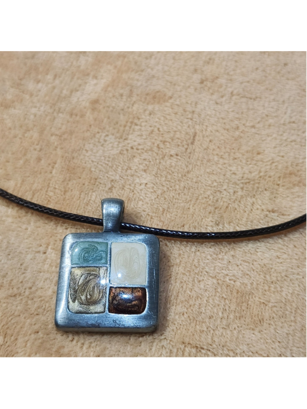 Square mosaic pendant necklace, mixed media art